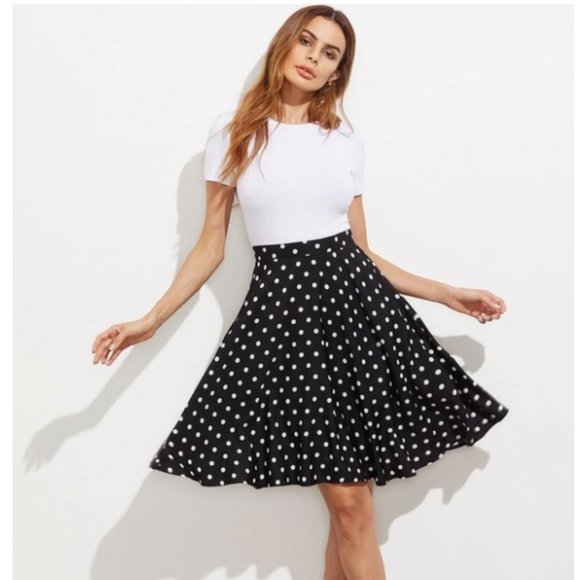 Nine West Black and White Polka Dot Flowy Skirt - Picture 1 of 7